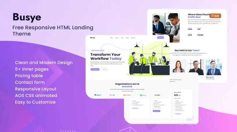 Busye - Free HTML Template - Landing Page Template