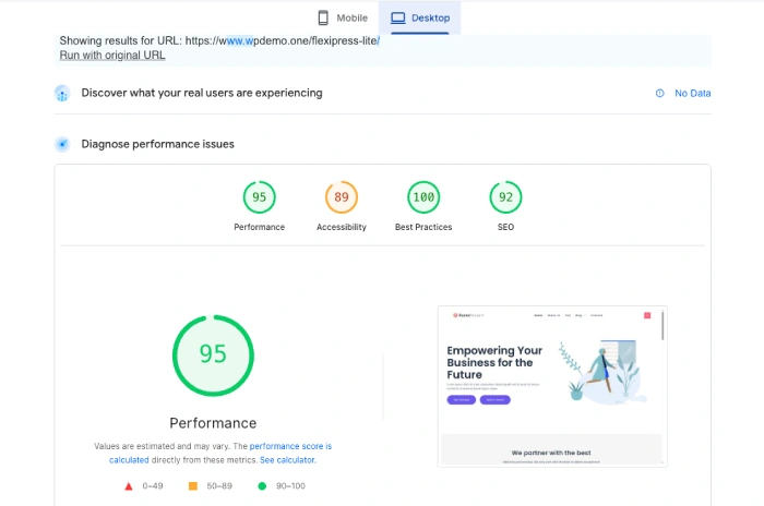 FlexiPress Page Speed - desktop